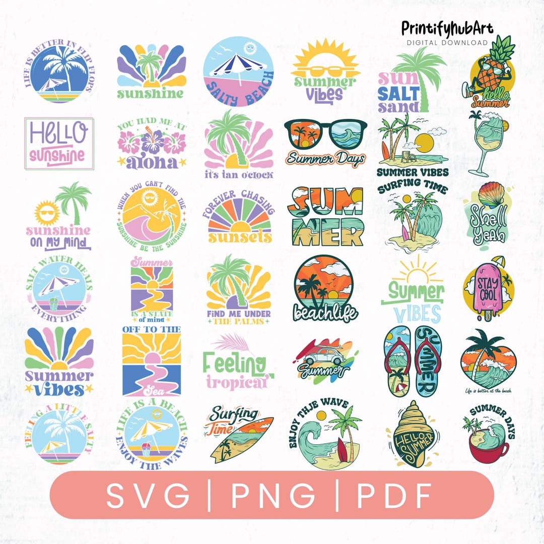 Retro Summer SVG Bundle, Summer Svg, Beach Svg, Summertime Svg, Funny ...