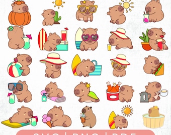 Capybara SVG Bundle | Cute Kawaii Capybara PNG JPG | Birthday Boba Pizza Watermelon School Animal Clipart | Cricut Sublimation Files