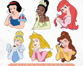 Princess SVG Bundle, Classic Princesses Clipart, Princess Svg Cut Files For Cricut, Silhouette, Snow White Svg, Fairytale Princess Png, Dxf