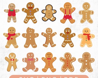 Pepparkaksgubben svg clipart-paket | Festliga julkakor PNGs | Bakningsgrafik för högtider | Söt sublimeringsdesign för jul | Digitalt