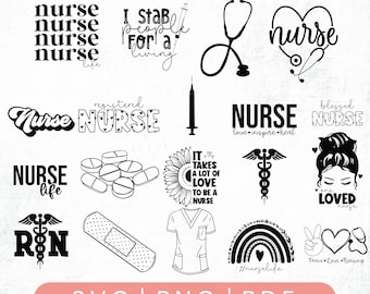 Paquete de herramientas médicas Svg Iconos médicos Svg Enfermera Svg Doctor Svg Símbolo de medicina Svg Archivos Svg de enfermería Silueta Estetoscopio Svg