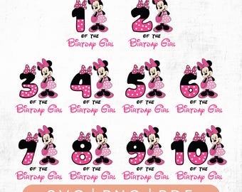 Pacchetto di font SVG con numero di Topolino e Minnie, elemento a strati, clipart, file di taglio vettoriale digitale Cricut, SVG, PNG, compleanno di Minnie in formato svg, numero di Minnie