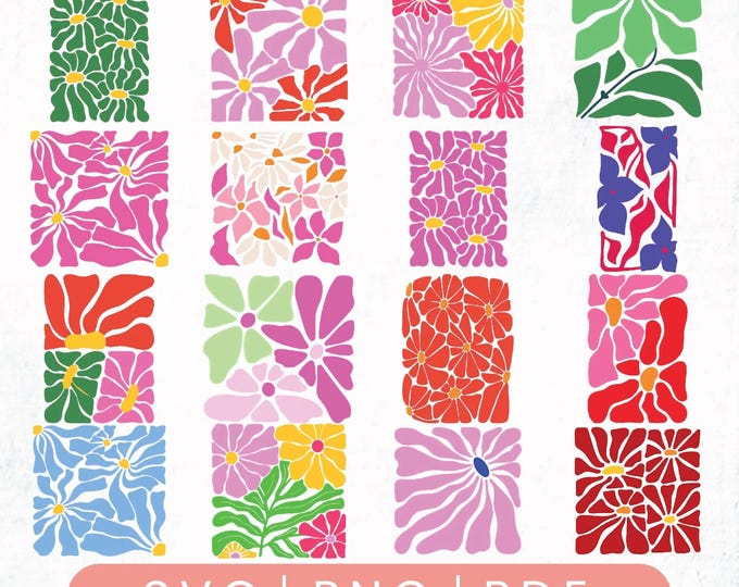Abstract Flower Svg and Png Bundle, Danish Flower Svg, Retro Flower Svg ...