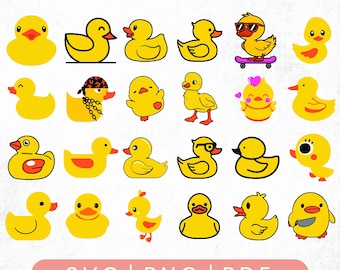 Duck SVG Bundle, Rubber Duck Clipart, Cute Duck SVG Cut Files for Cricut, Yellow Duck PNG, Duck Vector, Baby Duck Silhouette, Cartoon Duck