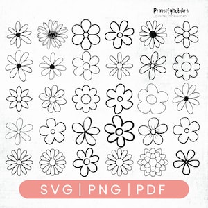 Cute Flowers Svg Png Mega Bundle, Flower Svg, Flowers Svg, Flower Designs For Shirts, Flower Cut Files, Vector Files, Cricut, Svg, Png