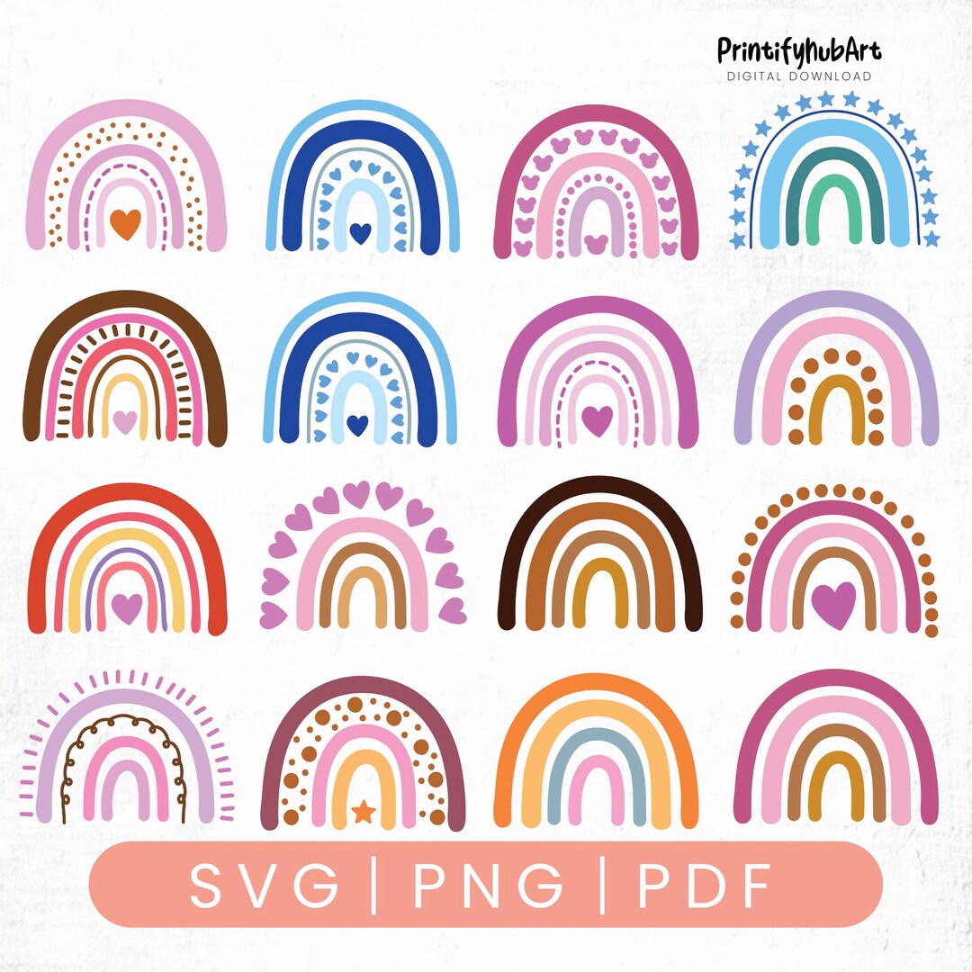 Boho Rainbow SVG & Clipart Bundle | Pastel Rainbow Decorations for ...