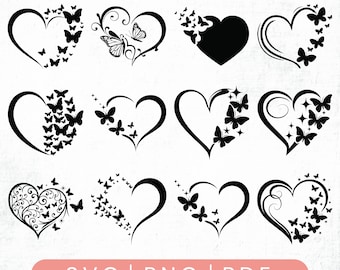 Pacchetto SVG di cuori, SVG di scarabocchi di cuori, SVG di cuori disegnati a mano, Clipart di cuori, SVG di cuori di San Valentino, Download istantaneo, SVG di amore, Clipart di amore