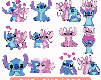 Stitch And Lilo SVG, Stitch svg out-line bundle, Angel svg, stitch clipart, stitch png, lilo Cartoon Svg, stitch svg cricut, silhouette svg