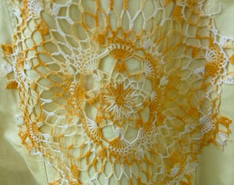 Yellow Denim Jacket with Vintage Crochet Doily | One-of-a-Kind Boho Wearable Art | Medium