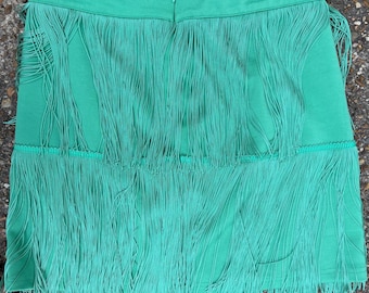 Mint Green Fringe Mini Skirt | Tiered Fringe Dance Skirt | Festival Western Cowgirl | Vacation Cruise Outfit | Women’s Size Large