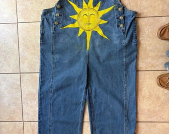 Hand painted Painted Sun Denim Overalls Pne of a kind denim overalls Vintage overalls