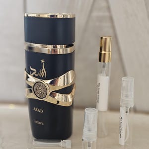 Asad Cologne Sample: Spicy-Woody Men&#39;s Fragrance | 1ml, 2ml,5ml, 10ml