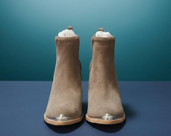 Jeffrey Campbell Dagget Booties | Taupe Suede Silver Tip, Size 10 (NWOB)