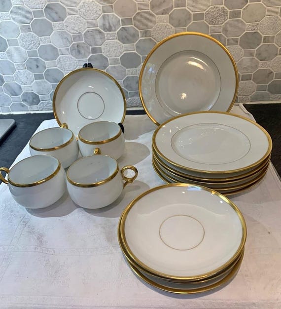 Vintage Bernardaud Limoges Gold Demitasse Set 15pc B&C France