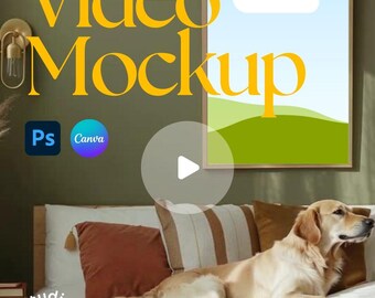 Golden Retriever Video Mockup | Cozy Bedroom Frame Scene | Canva + PSD Download