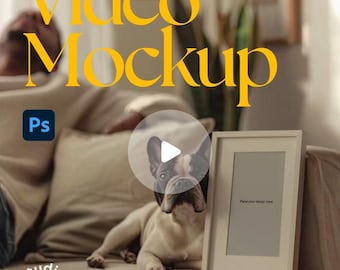 Lifestyle Video Mockup | Dog + Frame Scene on Sofa | PSD Download