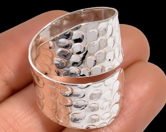 Hammered Silver Wrap Ring, Adjustable Wide Band Ring, Statement Ring, Textured Thumb Ring, Handcrafted Unisex Ring, 925 Sterling Silver.