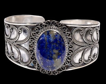 Lapis Lazuli Armreif, versilbert, Boho Vintage Schmuck