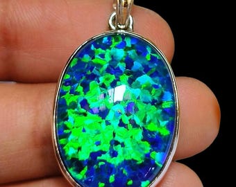 Blue Green Opal Pendant • Iridescent Stone Necklace • Handmade Gemstone Jewelry • Gift for Her • 925 Silver Opal Pendant.