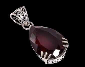 Boho Ruby 925 Sterling Silver Teardrop Pendant