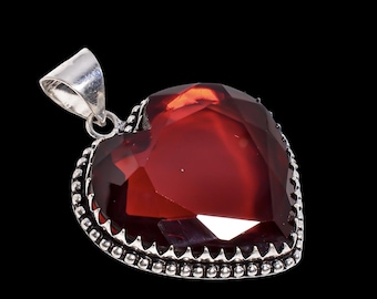Red Heart Ruby Pendant, Silver Plated Boho Necklace