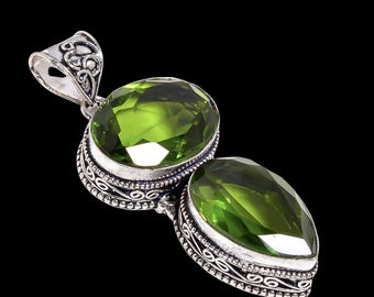 Colgante de peridoto hecho a mano, plata de ley 925, joyería bohemia