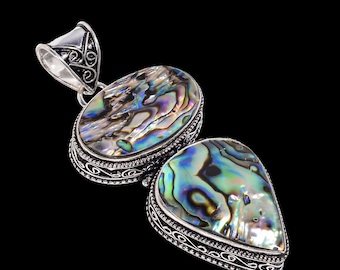 Abalone Muschel Anhänger, Paua Muschel Halskette, Statement Schmuck, Sterling Silber Abalone Anhänger, irisierender Muschel Schmuck, Geschenk für sie.