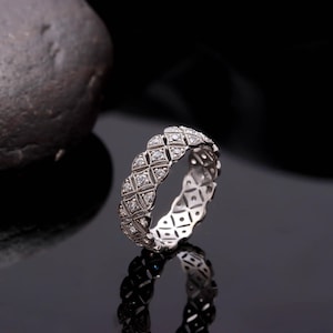 Anillo de eternidad vintage de moissanita, anillo Art Déco de plata de ley, regalo de aniversario estilo diamante