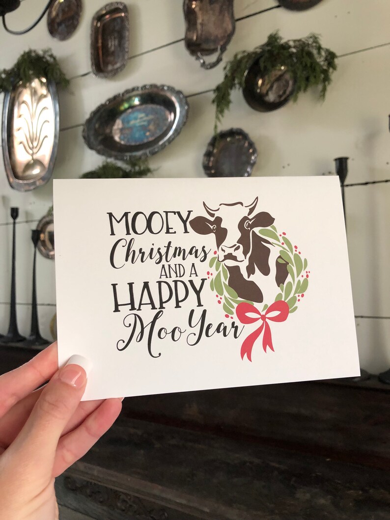 Farmhouse Christmas Farm Christmas Card Cow Greeting Card