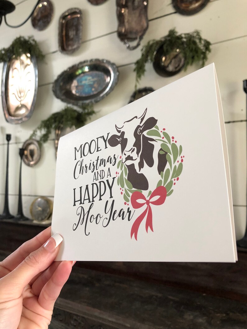 Farmhouse Christmas Farm Christmas Card Cow Greeting Card