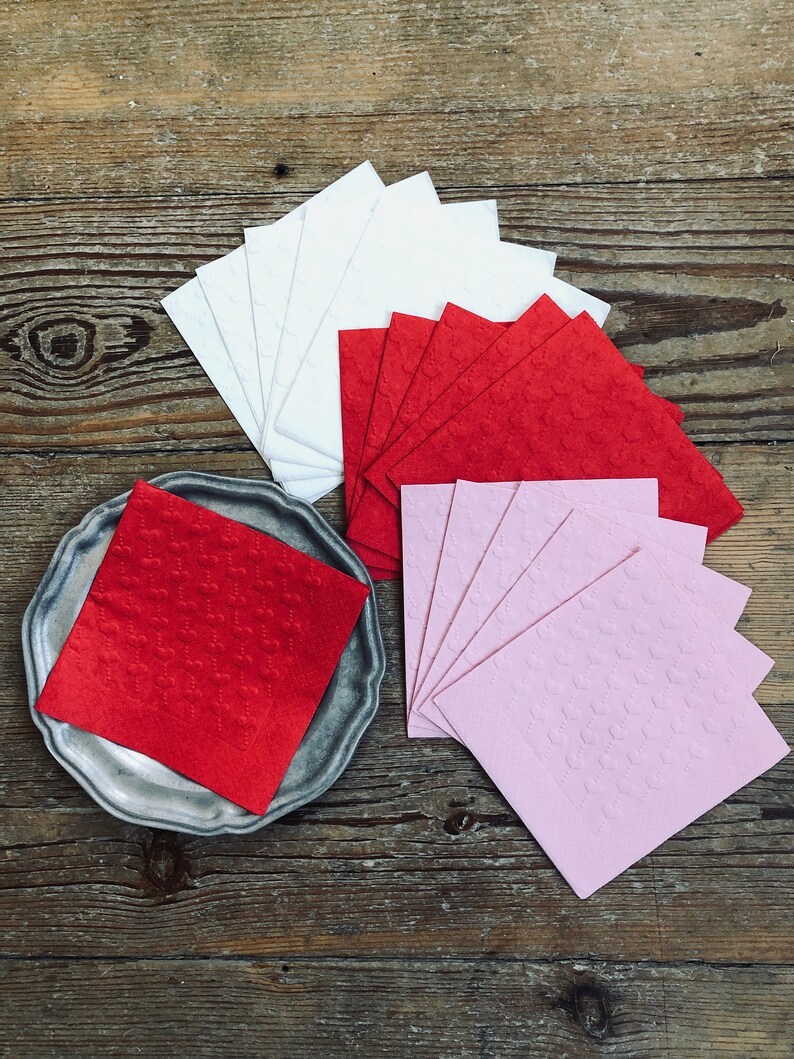 White Heart Napkins Heart Napkins Pink Heart Napkins Embossed Valentines Day Napkins Red Heart Napkins
