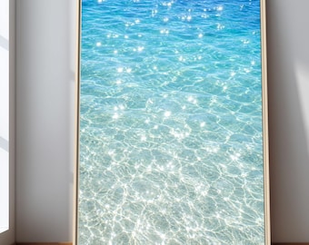 Ocean Water Print, Coastal Wall Art, Aqua Blue Beach House Decor