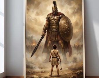 Framed David and Goliath Biblical Art – Matte Canvas Christian Wall Decor