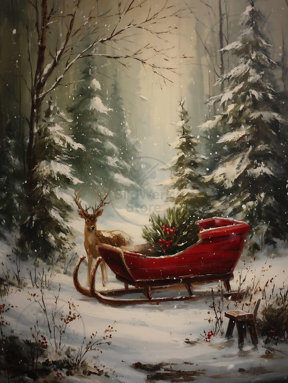 Neutral Winter Deer Canvas – Minimal Christmas Wall Art