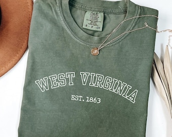 Komfort Farben West Virginia Est Shirt, Mountain State Pride Vintage Erb Souvenir Liebhaber Geschenk