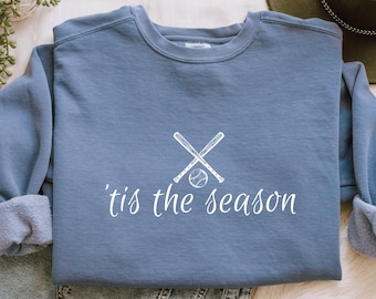 Comfort Colors 'Tis The Season Baseball Mom Gift Tee, Winter Player Festive Shirt
