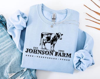 Sudadera de granja de vacas personalizada, sudadera con capucha personalizada con nombre y año de estimación para jóvenes, regalo de cuello redondo de Homestead Gildan
