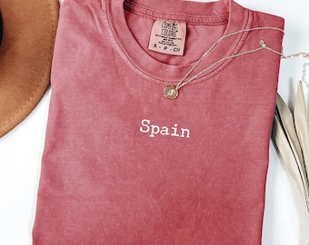 Maglietta Comfort Colors Spain, viaggio spagnolo, vacanza europea, viaggio su strada vintage, regalo da donna