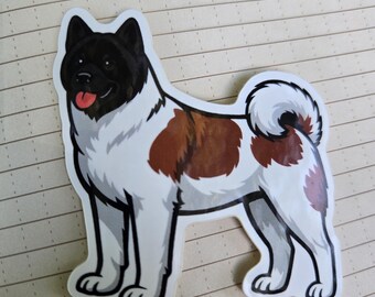 American Akita Dog Decal, Black Face Pinto, 3" Gloss UV Protected Sticker