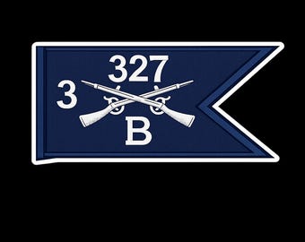 3-327th B Infantry Guidon Vinyl Decal, Bastogne Bulldogs Crest (3"x3")