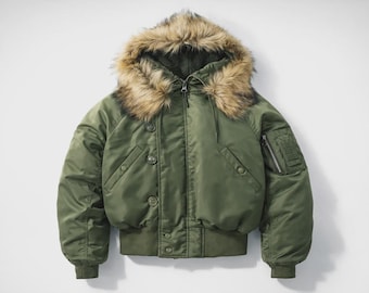Large 80s N-2B Flight Jacket / Split Hood Cropped Parka Army Air