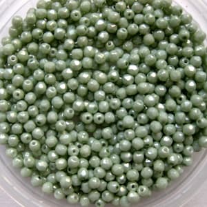 Perline fasete in vetro ceco da 3 mm, colore menta pallido, finisch speciale, lucentezza AB, venduto per 100 perline