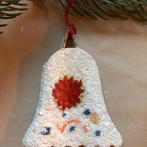 Antique Czech Christmas cardboard mica ornament, Handmade Gablonz ornament, Collectible Czech mica ornament, Vintage Czech Christmas, bell