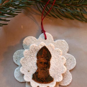 Antique Czech Christmas cardboard mica ornament, Handmade Gablonz ornament, Collectible Czech mica ornament, Vintage Czech Christmas, bell