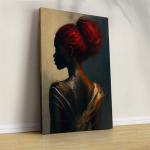 Red Hair Woman Canvas, Elegant Lady Wall Art, Abstract Woman Print, Romantic Oil Style Canvas Print, Modern Woman Portrait Painting