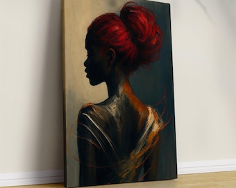 Rött hår på canvas, väggkonst för elegant dam, abstrakt kvinnatryck, romantisk oljemålning, modern kvinnaporträttmålning