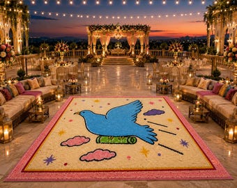 Blue Bird Hand Tufted Wool Rug, Kids Room Rug, Cute Cartoon Area Rug, Modern Handmade Nursery Carpet