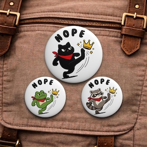 Nope Cat Pin, Raccoon Frog Meme Button, Protest Activist Badge