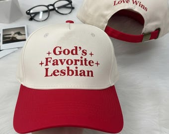Personalized Lesbian Hats, God's Favorite Lesbian Embroidered Baseball Cap, Love Wins LGBTQ Pride Apparel, Custom Wlw Hat Gift, Two Tone Hat