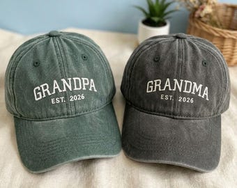 Custom Embroidered Grandad Hat, Personalized Grandma Hat, Vintage Baseball Cap, Mothers Fathers Day,New Grandpa Gift, Pregnancy Announcement